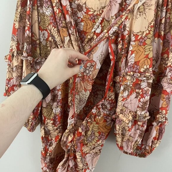 Free People Under Wraps Ruched Boho Floral Mini Dress Size 12 - Picture 8 of 9